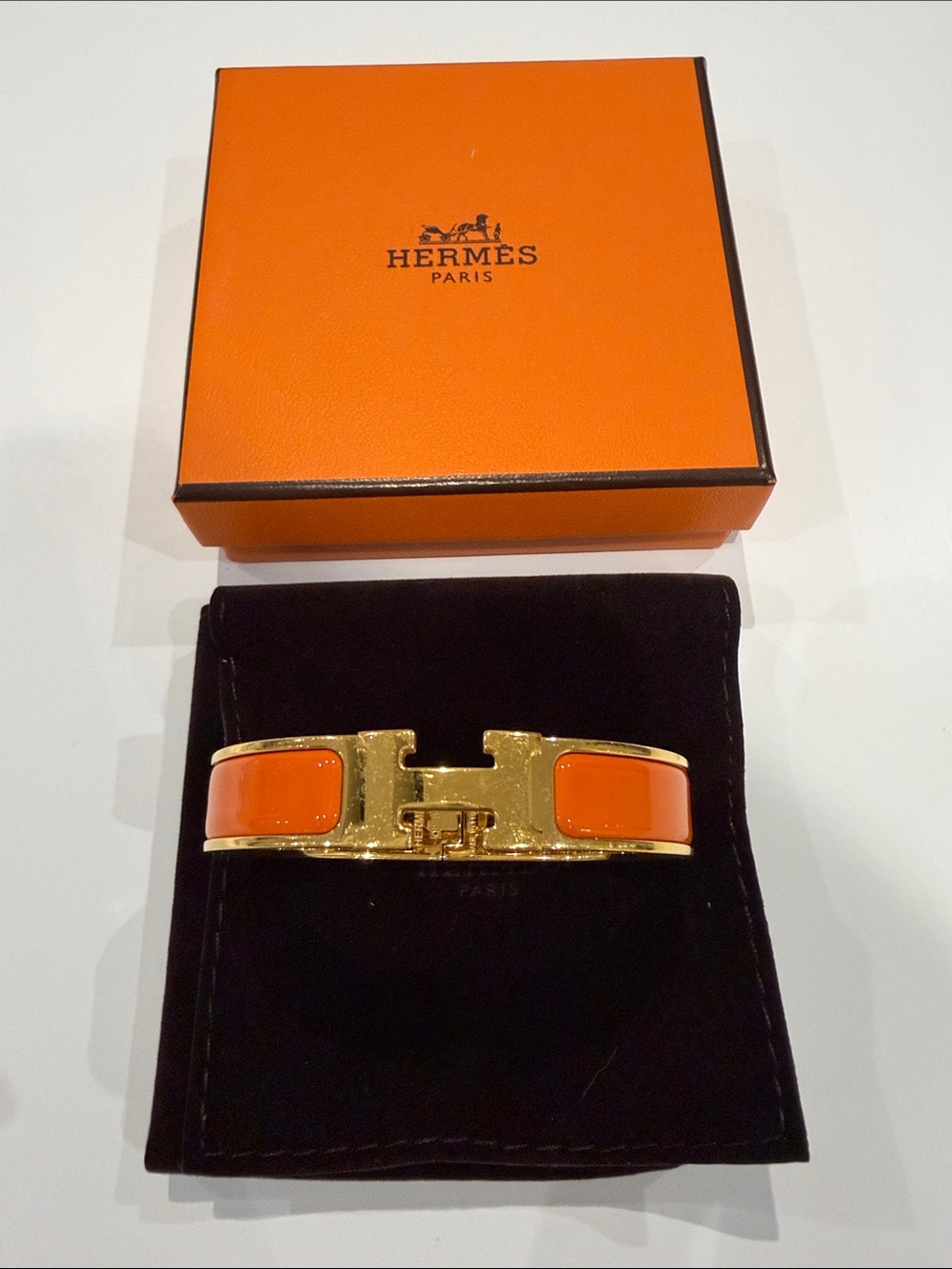 Authentic Hermes Clic H Bracelet in Orange and Gold - Women’s Signature Bangle